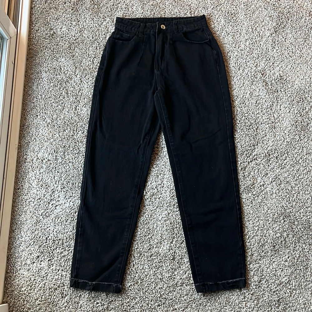Black straight legged pants